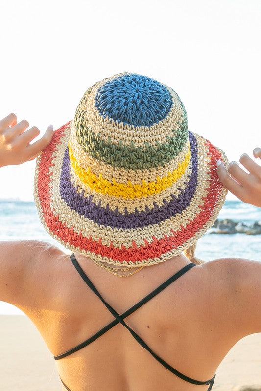 Rainbow Woven Straw Bucket Hat-TERRA COTTA BOUTIQUE