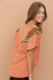 Tiger Sequin Patch T Shirt-TERRA COTTA BOUTIQUE