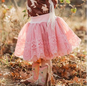 Little Cowgirl Chiffon Pink Skirt. Toddler Size-Children's Clothing-TERRA COTTA BOUTIQUE