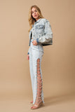 Cut Out At Side w/ Jewel Trim Stretch Denim Jeans-TERRA COTTA BOUTIQUE