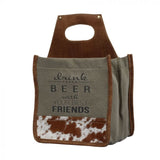 Myra Best Friends 6-Pack Caddy / Cowhide And Leather-Beer Holders-TERRA COTTA BOUTIQUE